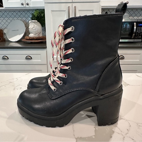 Rouge Helium Womens Regal Platform Lace Up Combat Boots Size 8 Black Side Zip - Picture 5 of 16